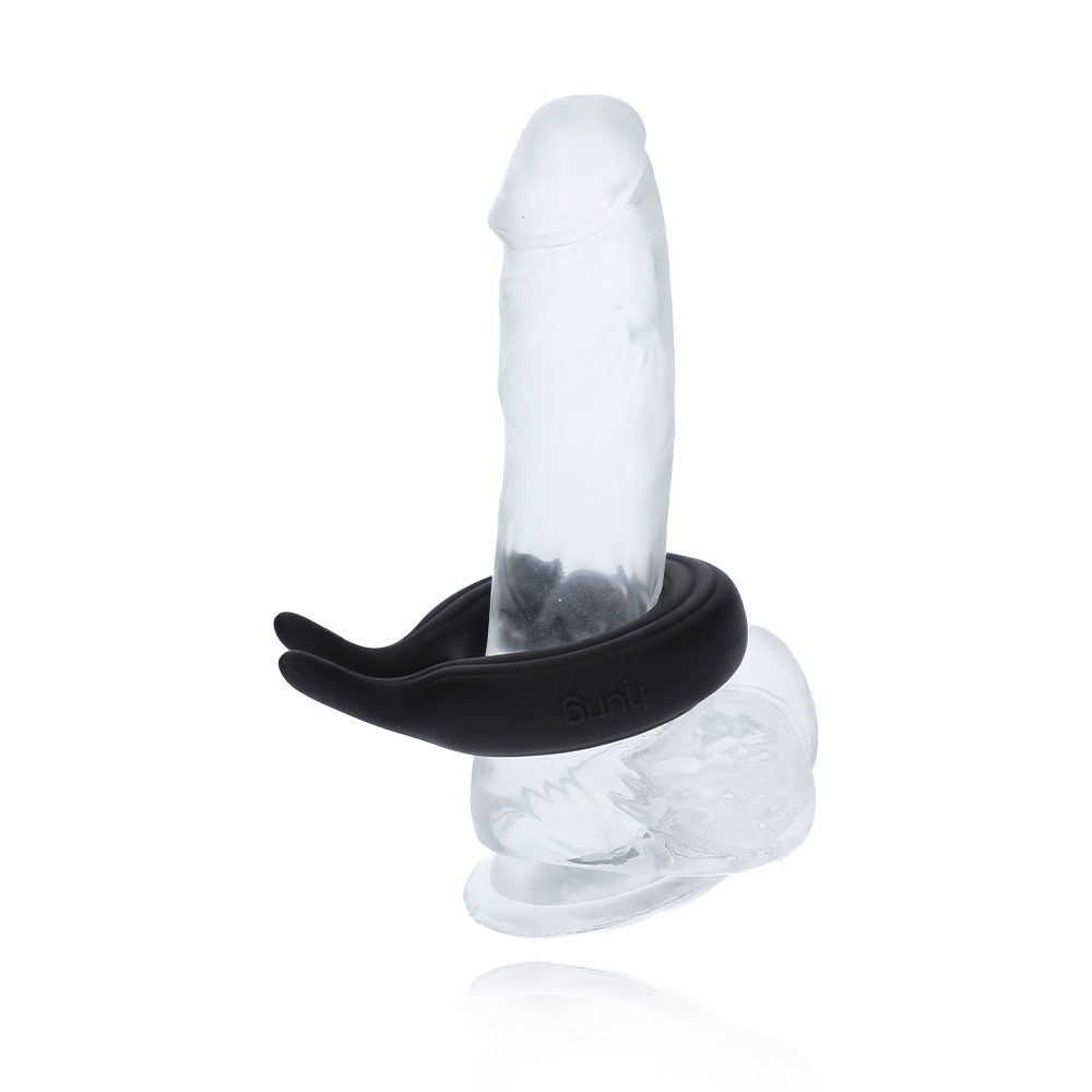 Hung Vibrating Flicker Ring on clear dildo
