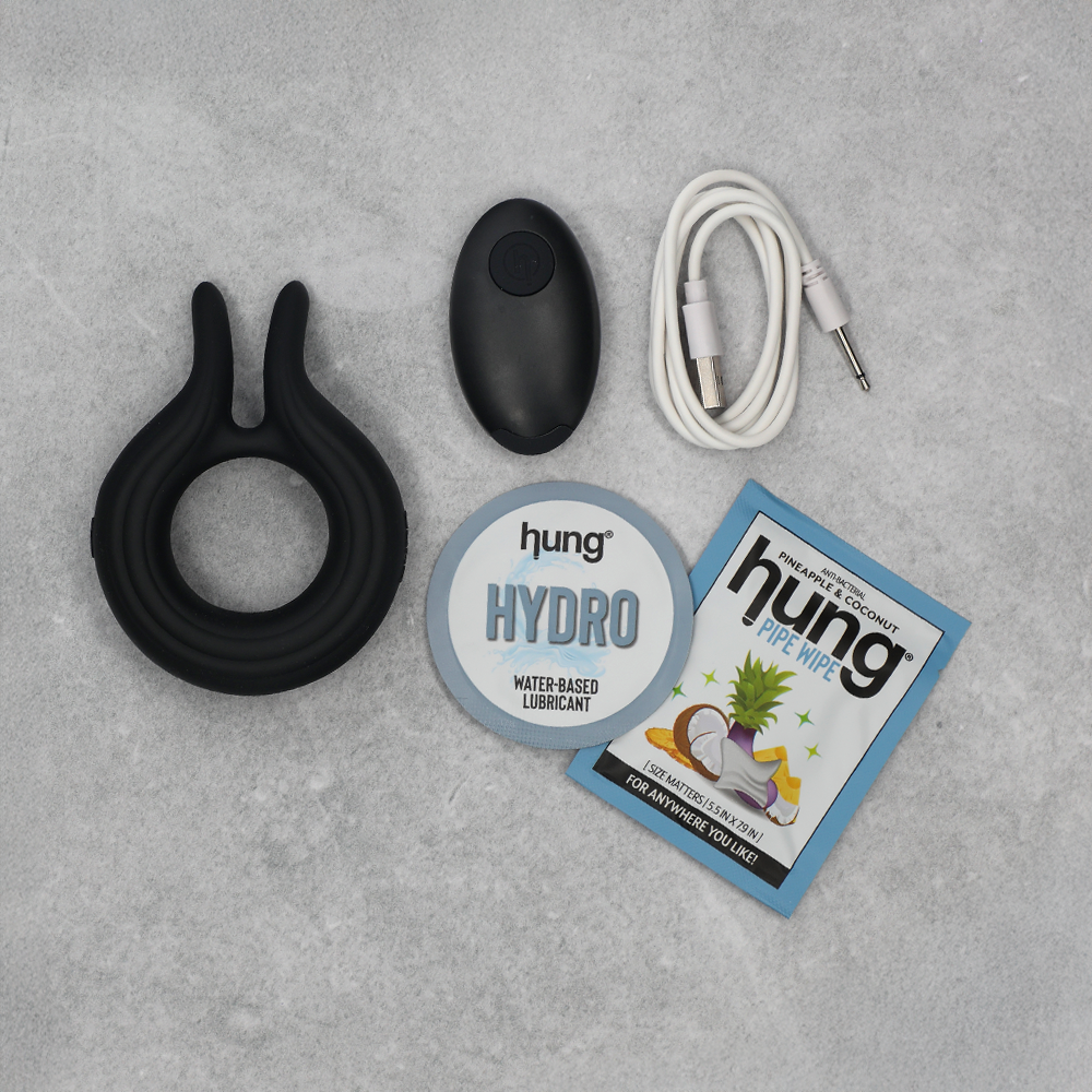 Hung Vibrating Flicker Ring on concrete surface with all included accessories